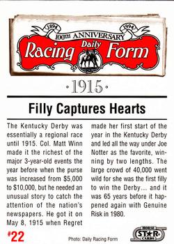 1993 Horse Star Daily Racing Form 100th Anniversary #22 Regret Back